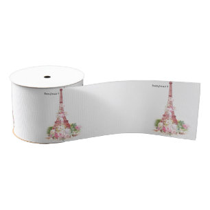 Vintage girly pink flowers Paris Eiffel Tower Grosgrain Ribbon