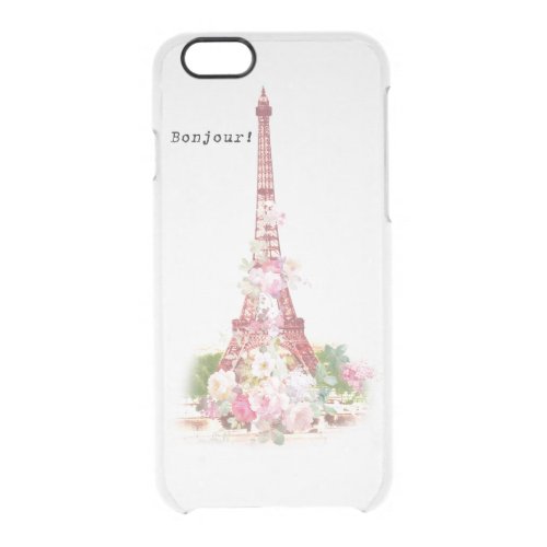 Vintage girly pink flowers Paris Eiffel Tower Clear iPhone 66S Case