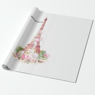 Vintage girly pink flowers Paris Eiffel Tower Wrapping Paper