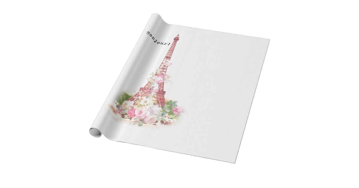 Vintage Girly Pink Flowers Paris Eiffel Tower Wrapping