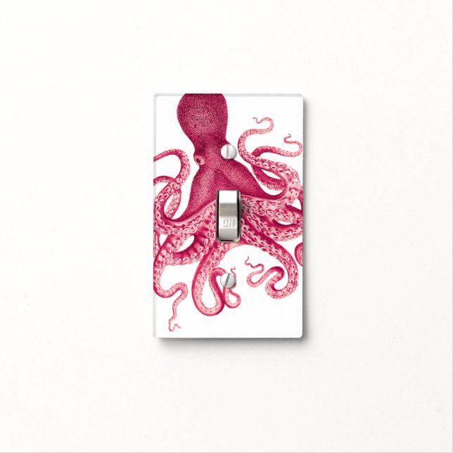 Vintage Girly Pink Octopus Illustration Light Switch Cover (In Situ)