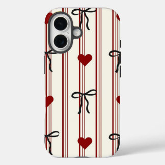 Vintage Girly Ribbon Bows & Hearts Cream Pattern iPhone 16 Case