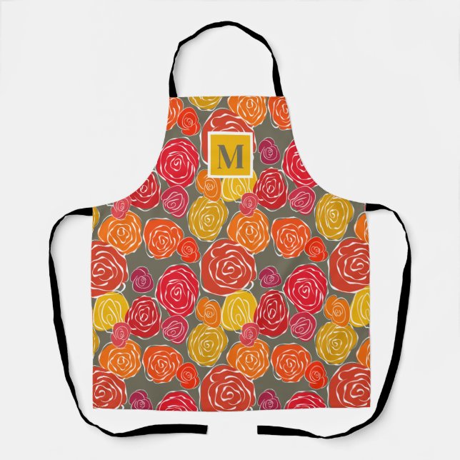 Vintage girly roses floral pattern monogram apron (Front)