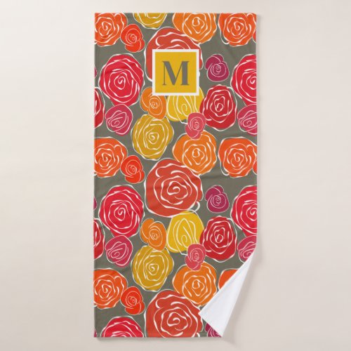 Vintage girly roses floral pattern monogram bath towel