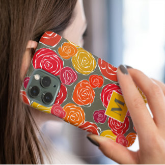 Vintage girly roses floral pattern monogram iPhone 11 case