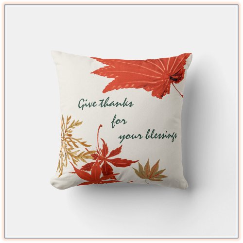 Vintage Give Thanks Orange and Gold Throw Pillow