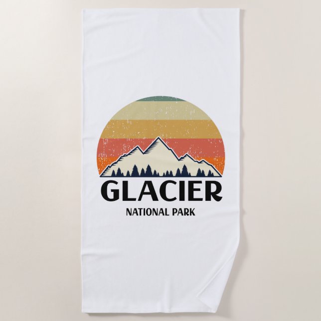 Vintage Glacier National Park Beach Towel (Front)