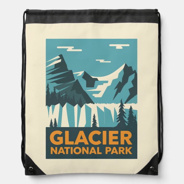 Vintage Glacier National Park Drawstring Bag (Front)