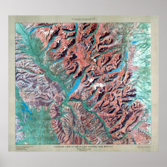 Vintage Glacier National Park Relief Map Poster | Zazzle.com