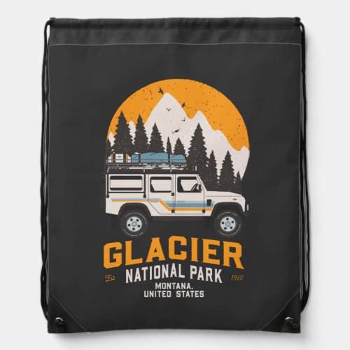 Vintage Glacier National Park Road Trip Montana Drawstring Bag