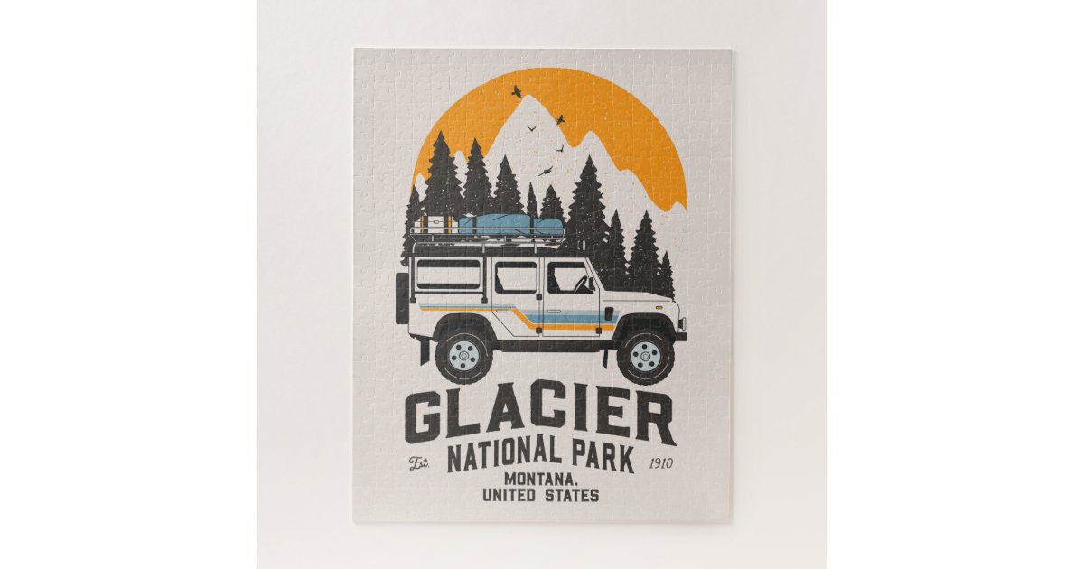 Vintage Glacier National Park Road Trip Montana Jigsaw Puzzle | Zazzle