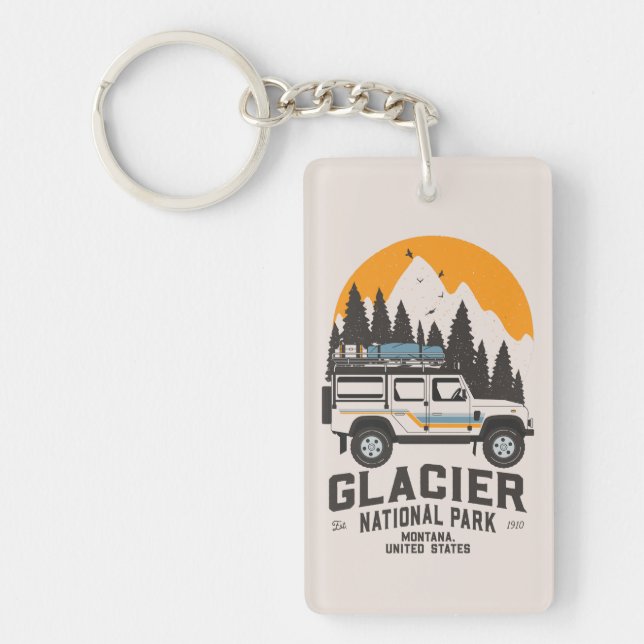 Vintage Glacier National Park Road Trip Montana  Keychain (Front)