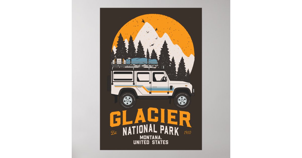 Vintage Glacier National Park Road Trip Montana Poster | Zazzle