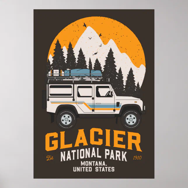 Vintage Glacier National Park Road Trip Montana Poster | Zazzle