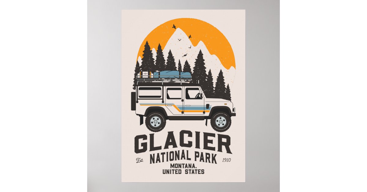 Vintage Glacier National Park Road Trip Montana Poster | Zazzle