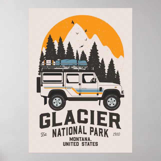 Vintage Glacier National Park Road Trip Montana Poster | Zazzle