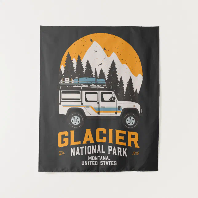 Vintage Glacier National Park Road Trip Montana Tapestry | Zazzle