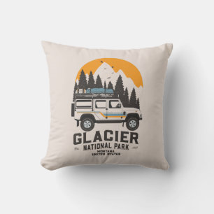 Vintage Glacier National Park Road Trip Montana Throw Pillow
