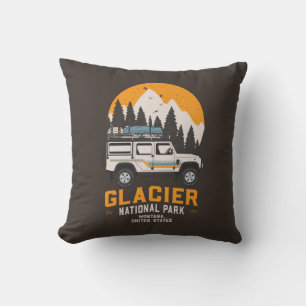 Vintage Glacier National Park Road Trip Montana  Throw Pillow