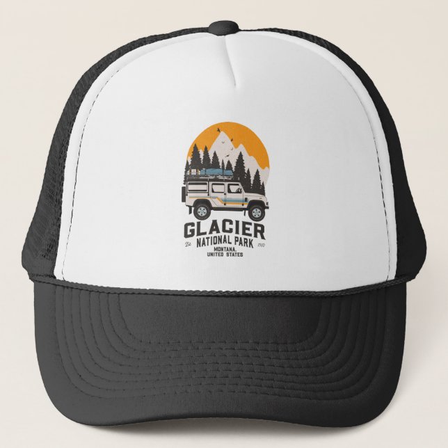 Vintage Glacier National Park Road Trip Montana  Trucker Hat (Front)