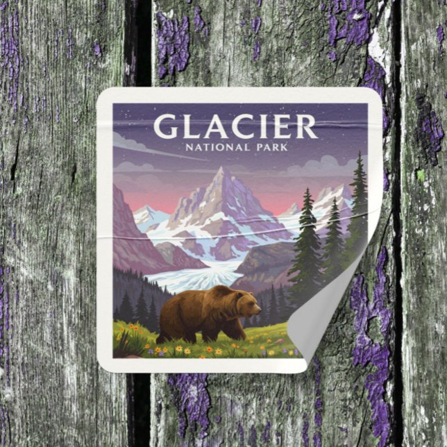 Vintage Glacier National Park Square Sticker (Creator Uploaded)