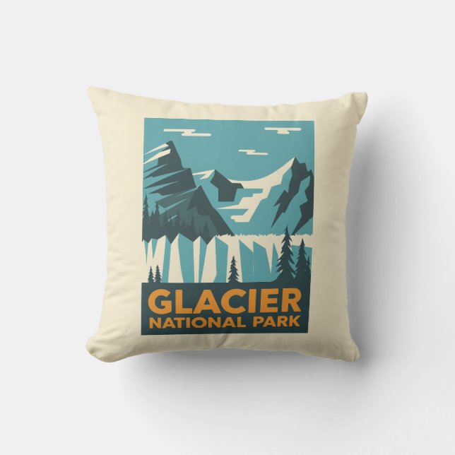 Vintage Glacier National Park Throw Pillow (Front)