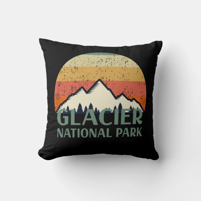 Vintage Glacier National Park Throw Pillow (Front)