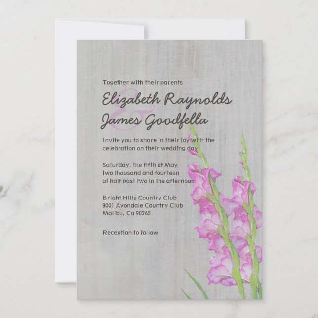 Vintage Gladiolus Wedding Invitations (Front)