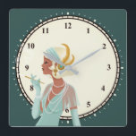 Vintage Glam 1920s Lady Minutes Numbers Turquoise Square Wall Clock<br><div class="desc">Vintage twenties glam with this illustration of a 1920s lady in teal dress holding a cigarette,  with a cream backdrop and Dark turquoise around the edge,  with numbers and minutes. Also available as round.</div>