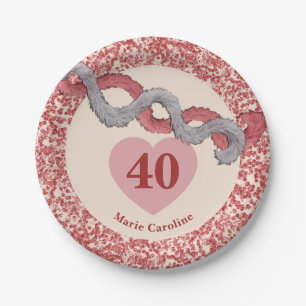 Vintage Glam 40th Birthday Red Feathers Paper Plates