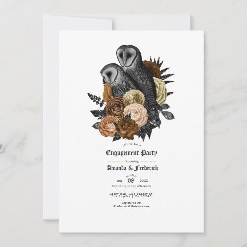 Vintage Glam Amber Owls Gothic Engagement Party Invitation