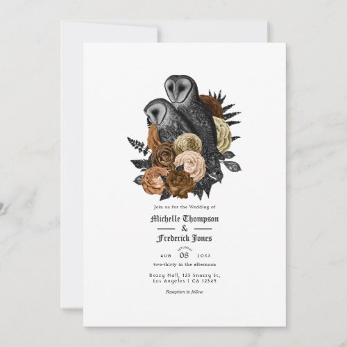 Vintage Glam Amber Owls Gothic Wedding Invitation