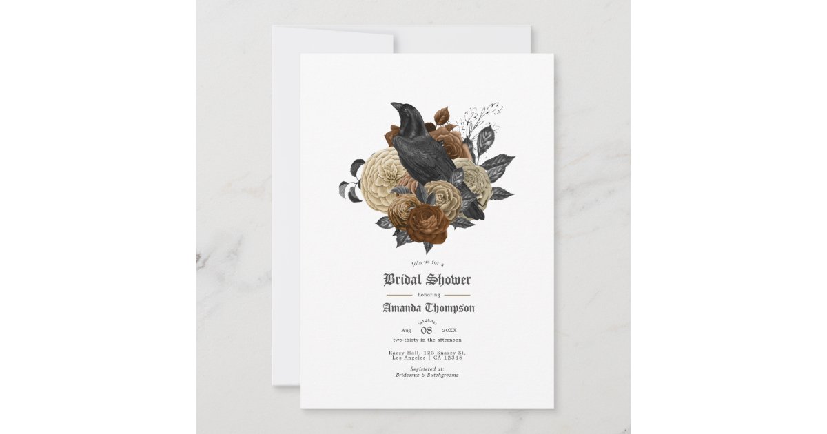 Vintage Glam Amber Raven Gothic Bridal Shower Invi Invitation | Zazzle