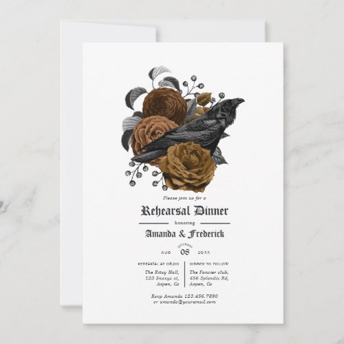 Vintage Glam Amber Raven Gothic Rehearsal Dinner Invitation