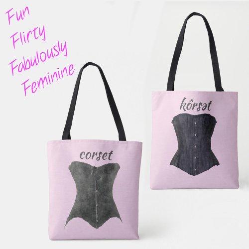 Vintage Glam Black Corsets Fun Flirty Pink Tote Bag