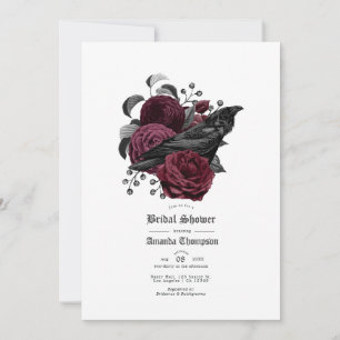 Vintage Glam Burgundy Raven Gothic Bridal Shower Invitation