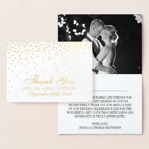 Vintage Glam Confetti Photo Wedding Thank You Foil Card