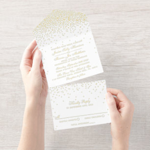 Vintage Glam Confetti Wedding Real Foil Pressed All In One Invitation