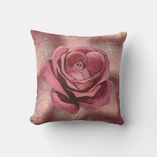 Vintage glam dusty rose blush burgundy glitter throw pillow