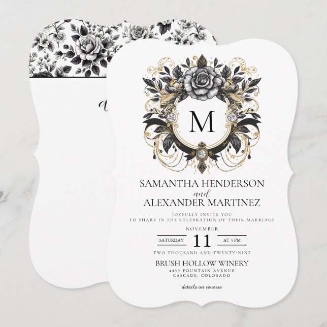 Vintage Glam Floral Invitation (Front/Back)