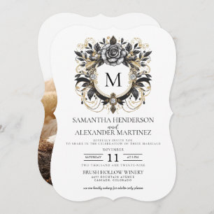 Vintage Glam Floral Photo Wedding Invitation