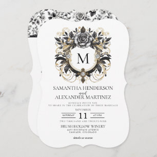 Vintage Glam Floral with QR Code Wedding Invitation