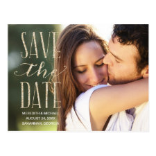 Vintage Glam | Glitter-Look Photo Save the Date Postcard