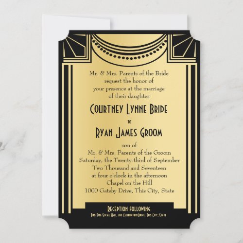 Vintage Glam Gold and Black Wedding Invitation