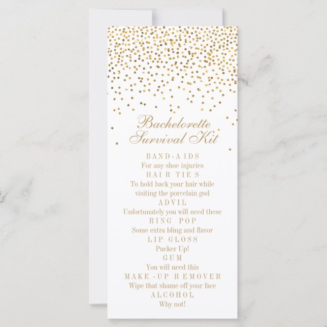 Vintage Glam Gold Confetti Bachelorette Survival (Front)