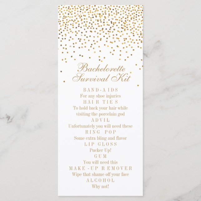 Vintage Glam Gold Confetti Bachelorette Survival (Front)