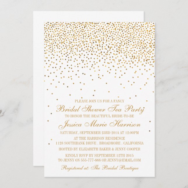 Vintage Glam Gold Confetti Bridal Shower Invitation (Front/Back)