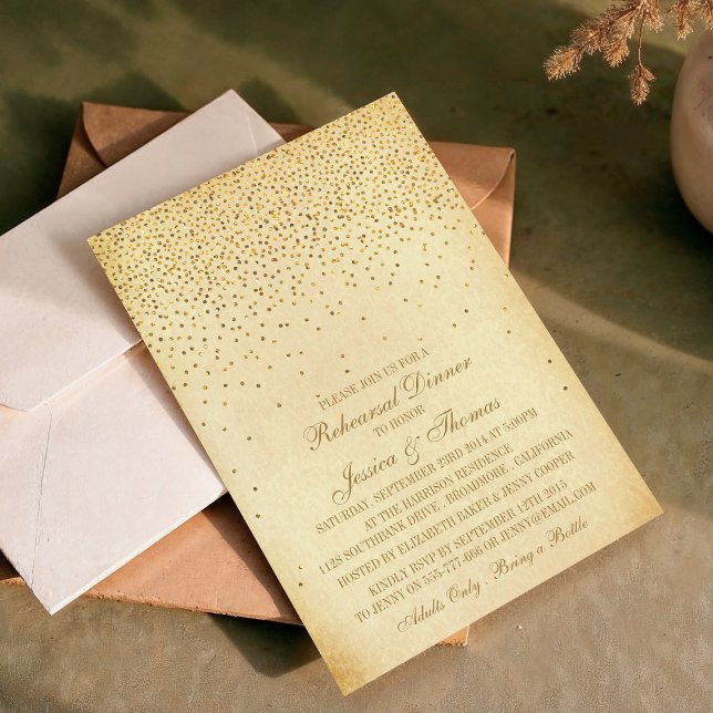 Vintage Glam Gold Confetti Rehearsal Dinner Invitation (Creator Uploaded)