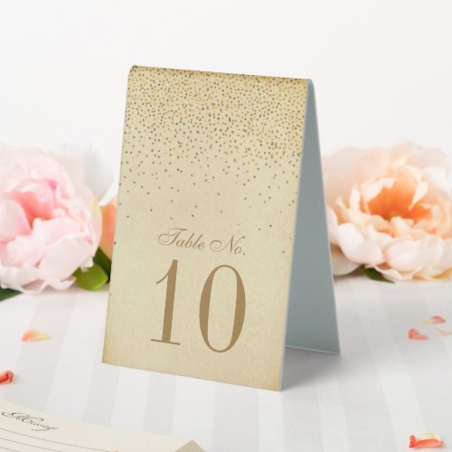 Vintage Glam Gold Confetti Wedding Table Number Table Tent Sign