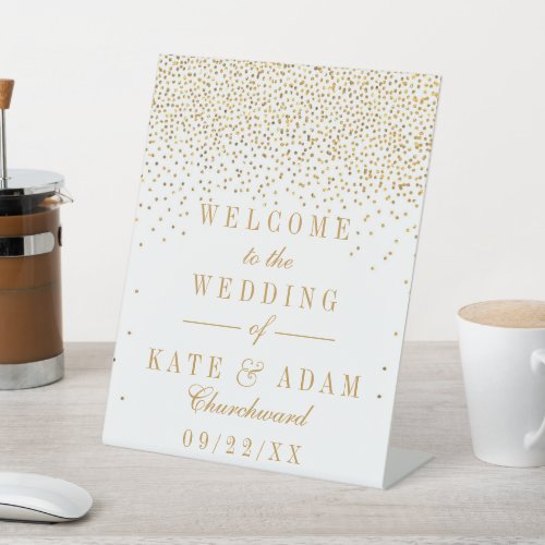Vintage Glam Gold Confetti Wedding Welcome Pedestal Sign